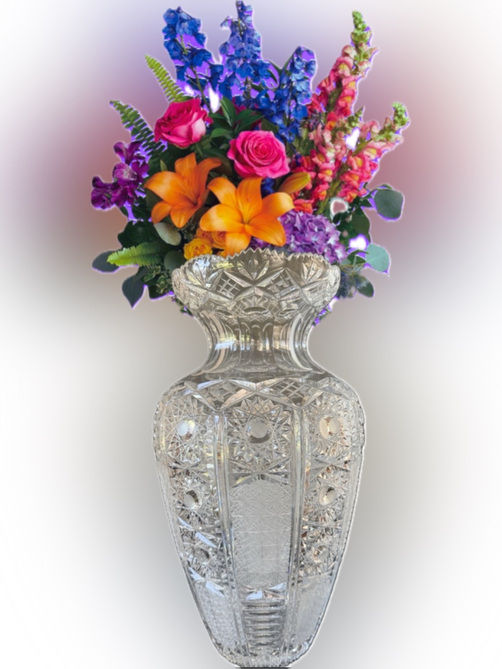 17” Tall MASSIVE Bohemian Cut Crystal Bough Vase!!!!!